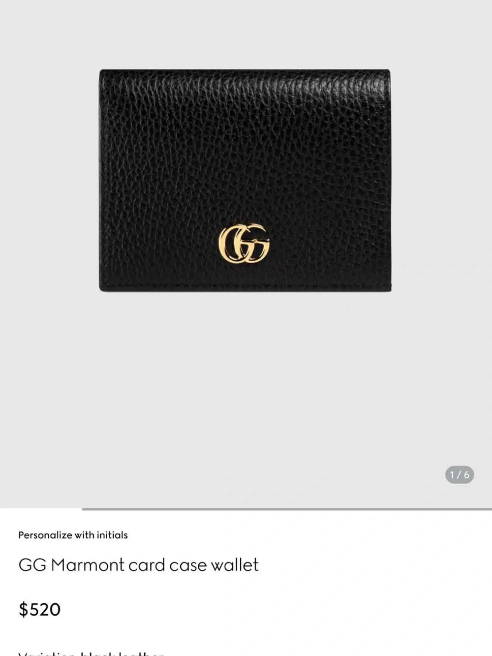 100% Authentic Gucci Black Leather GG Marmont Card Case with Gold Hardware